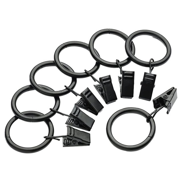 20 Pack Curtain Rings with Clips 0.98" Interior Diameter,Metal Drapery Ring with Clips Compatible with up to 1 inch Drapery Rod,Strong Vintage Decorative Rustproof Drapery Ring with Hooks(Black)