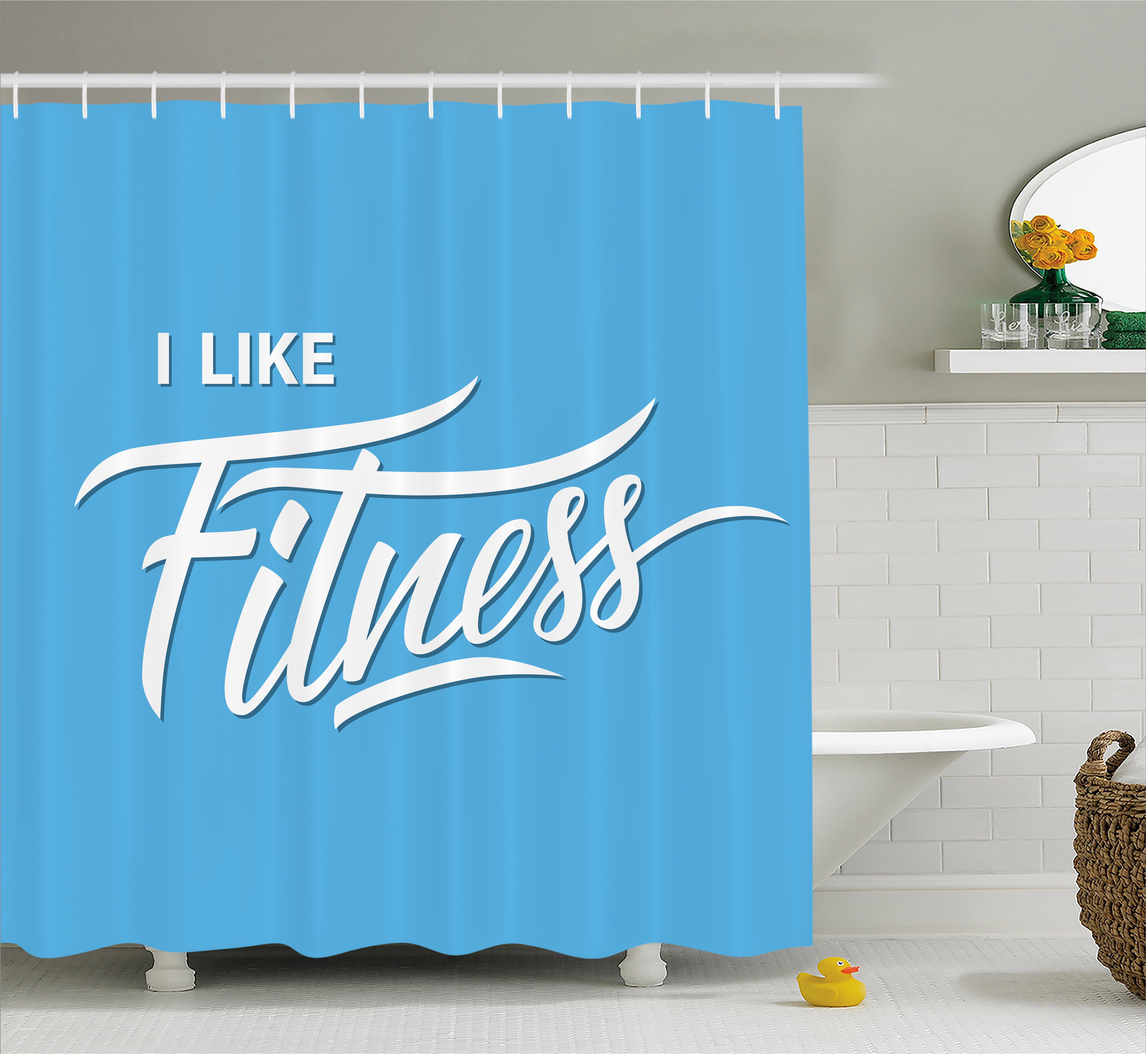 Fitness Shower Curtain, I Like Fitness Sports and Work Out Athletic Lifestyle Theme Exercise