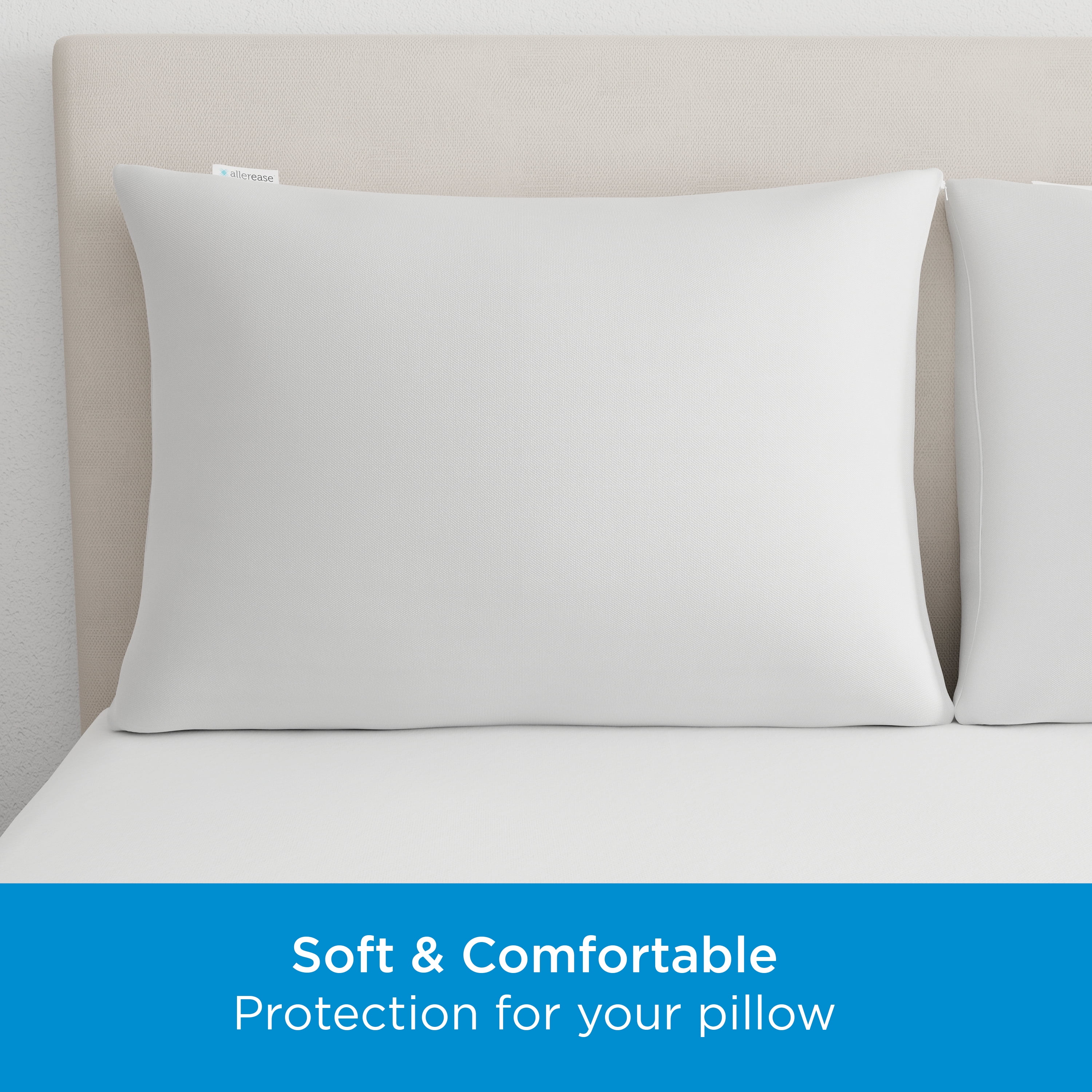 AllerEase Waterproof Pillow Cover Protector, Standard/Queen - Zippered, Allergy Defense (2 Count)