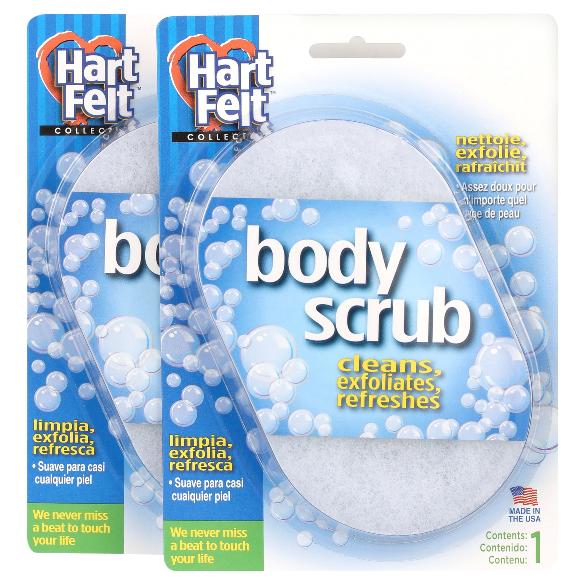 HartFelt Body Scrub Oval Exfoliating Skin Care Sponge Pad, , Clean and Refresh Body, Back, Arms, 2 Count