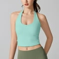 thumbnail image 2 of Womens Halter Crop Tank Tops Sports Bra Scoop Neck Sleeveless Tees Padded Workout Yoga Tops with Built in Pads (S, Light Blue), 2 of 4