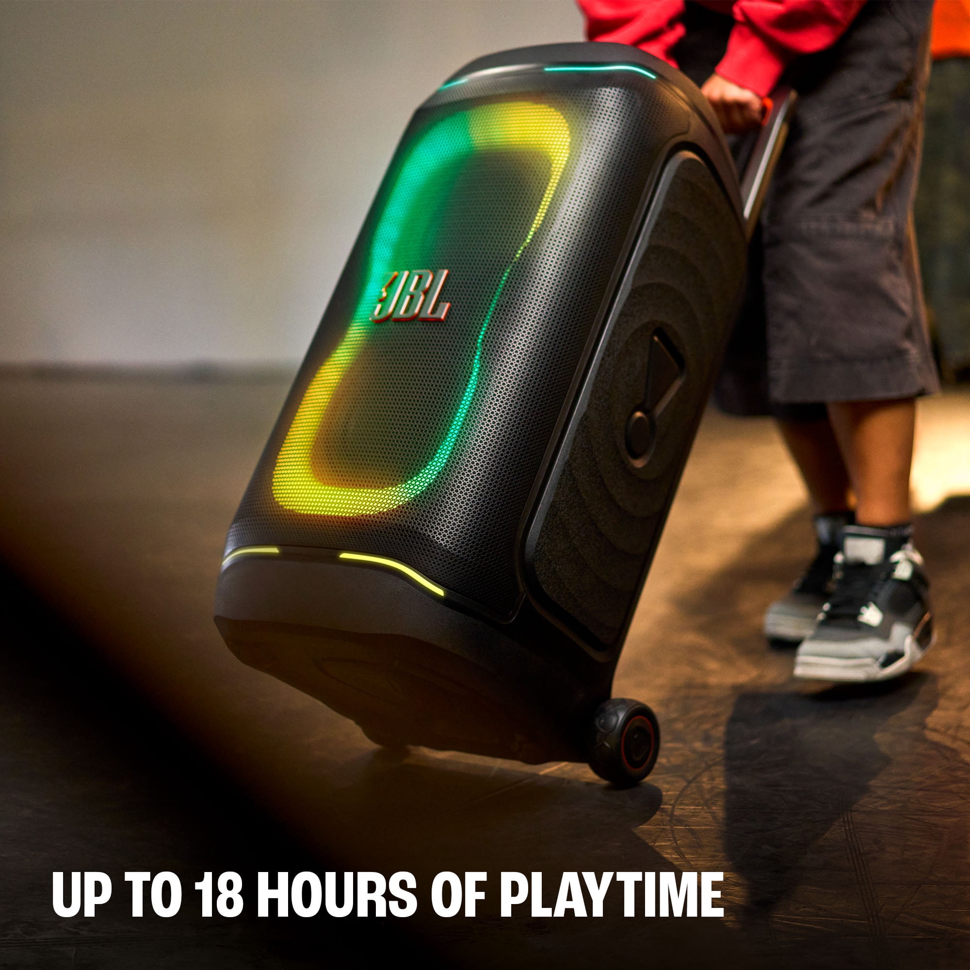 JBL PartyBox 330 - Portable party speaker with JBL legendary sound, futuristic lighting, a telescopic handle and wide wheels. - Black