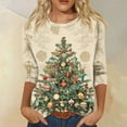 thumbnail image 2 of WTOBBY Women's Casual Round Neck 3/4 Sleeve Loose Printed T-Shirt with Christmas Theme, Women's Holiday Season Top for Daily Wear, Comfortable Fashion Blouse,Light Brown 3XL, 2 of 6