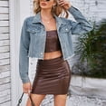 thumbnail image 2 of FAIWAD Women's Denim Jacket Long Sleeve Cropped Plus Size Vintage Button Down Loose Jeans Short Coat, 2 of 8