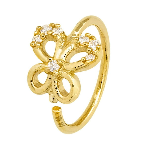20G 14K Yellow Gold Butterfly Nose Hoop Ring Twist-open 5/16"(8mm) Women's Nose Ring CZ Stones 14KNH100BTF-CZYG