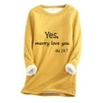 thumbnail image 2 of Jinhomg Casual Fleece Shirts for Women Cute Letter Print Crewneck Sweatshirts Winter Warm Thick Sherpa Lined Loungewear Tunic Tops Yellow M, 2 of 3