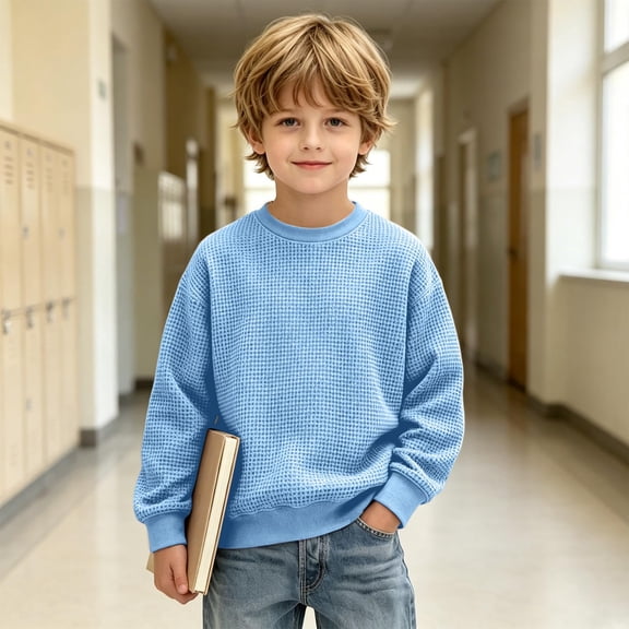 Abcomgle Boys Shirts Long Sleeve 10-12 Thermal Waffle Crewneck Tshirts for Boys Winter Basic Top for Boys Warm Boys Tee Tops