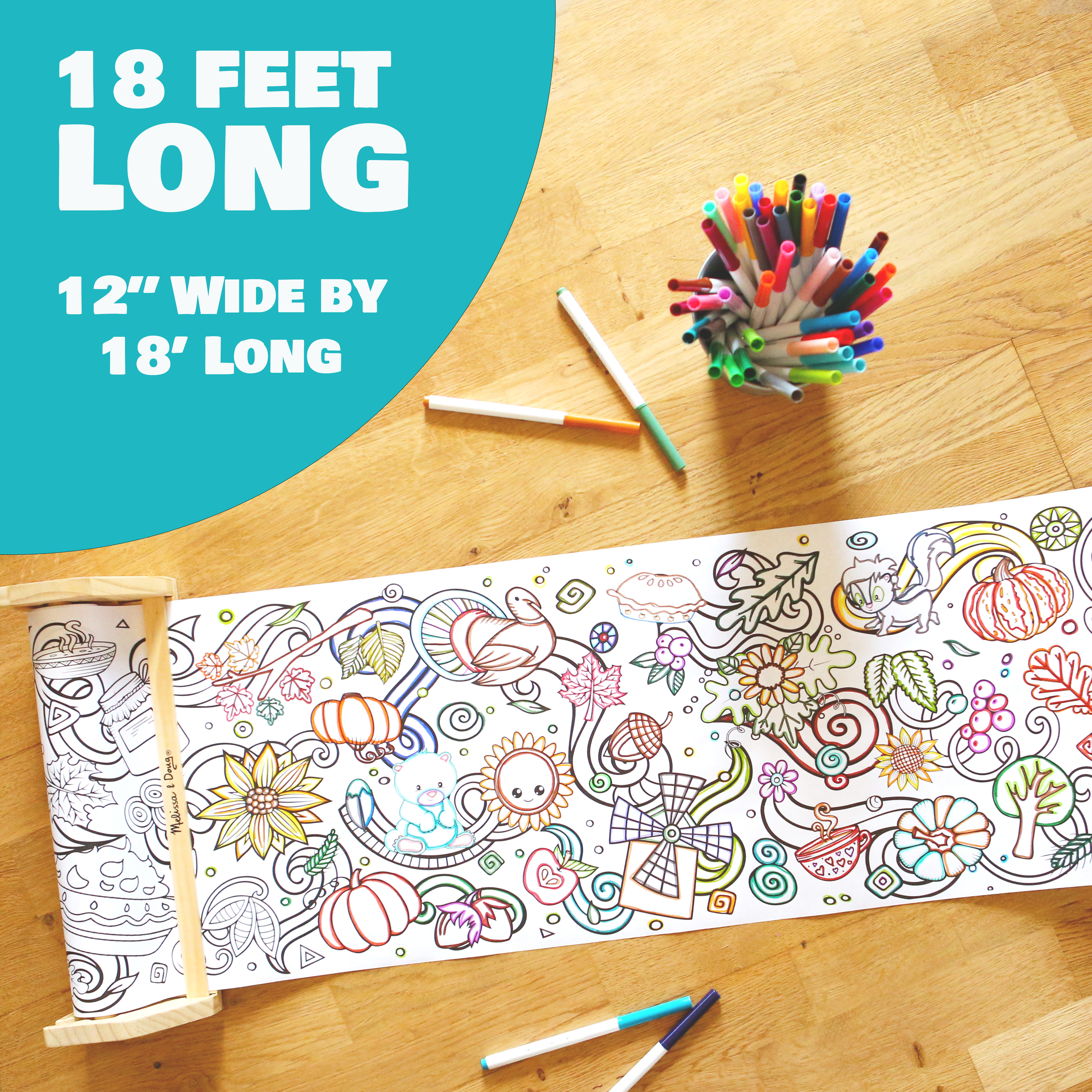 Coloring Paper Roll - 18-Foot Drawing Paper Roll for Kids and Adults, Use in Kids' Easel or as Giant Coloring Poster, Large Sheet with Durable Paper, Perfect for Parties, Classrooms & Work (Fall)