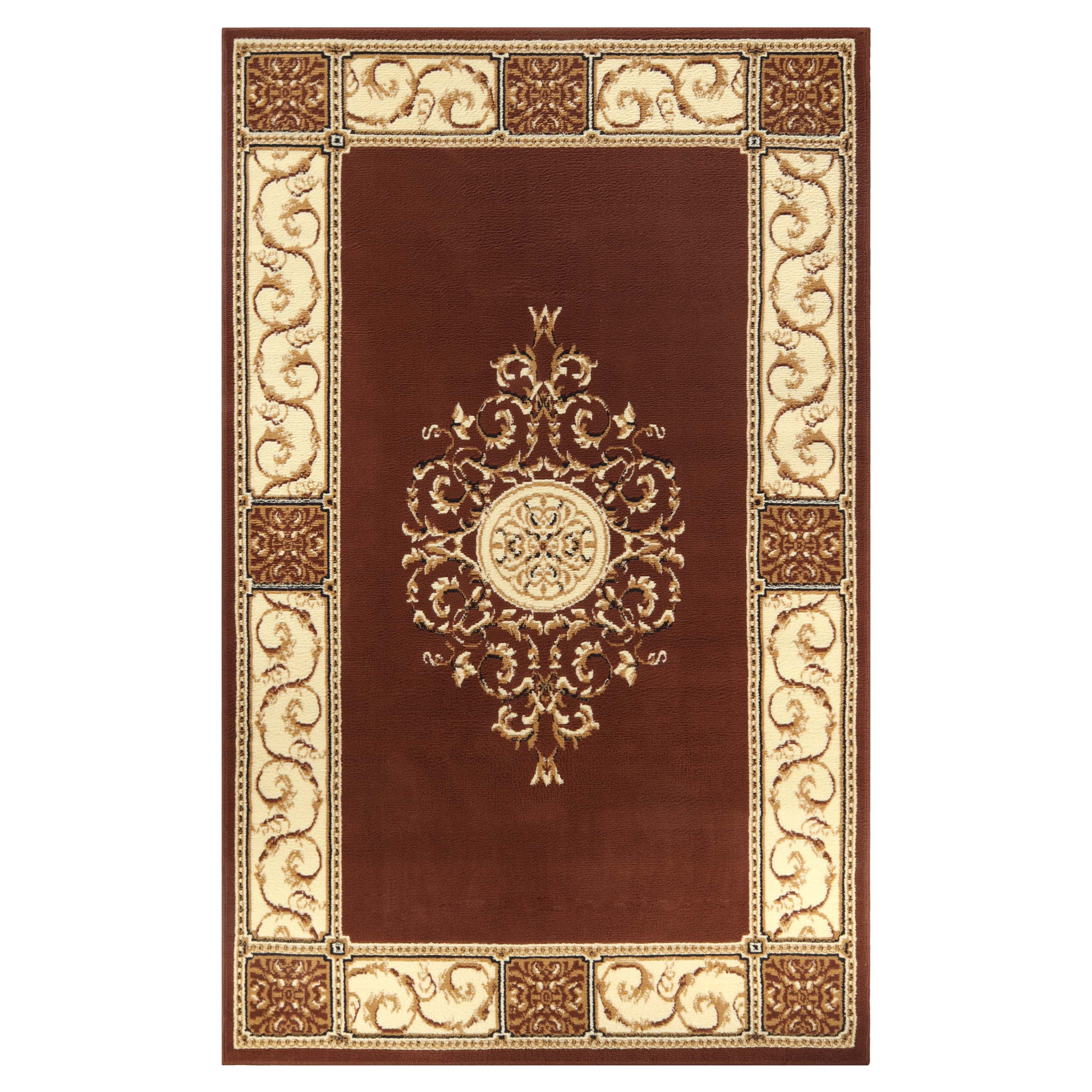 Superior Classic Elegant Floral Medallion Power-Loomed Indoor Area Rug, Toffee, 4' x 6'