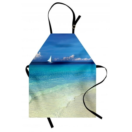 Nautical Apron Exotic Tropic Beach in Philippines Island Horizon Summer Paradise Concept, Unisex Kitchen Bib Apron with Adjustable Neck for Cooking Baking Gardening, Turquoise Cream, by