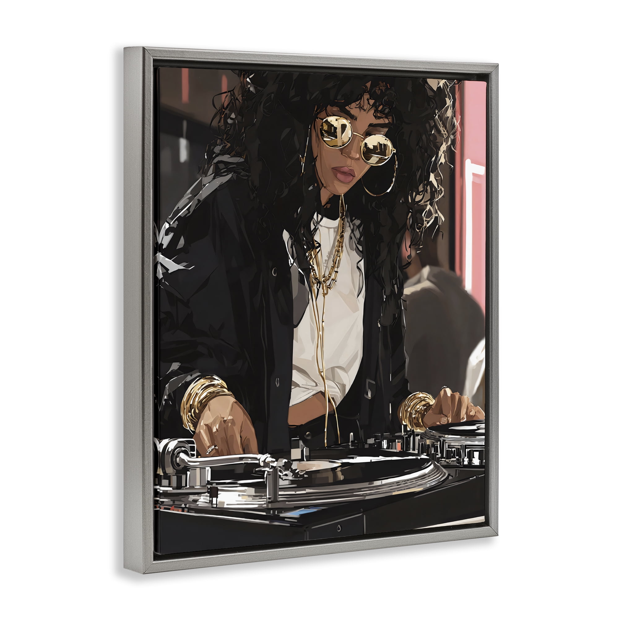 Stupell Industries DJ Focused On Turntables Gray Framed Floater Canvas Wall Art, design by Franklyn Gregory