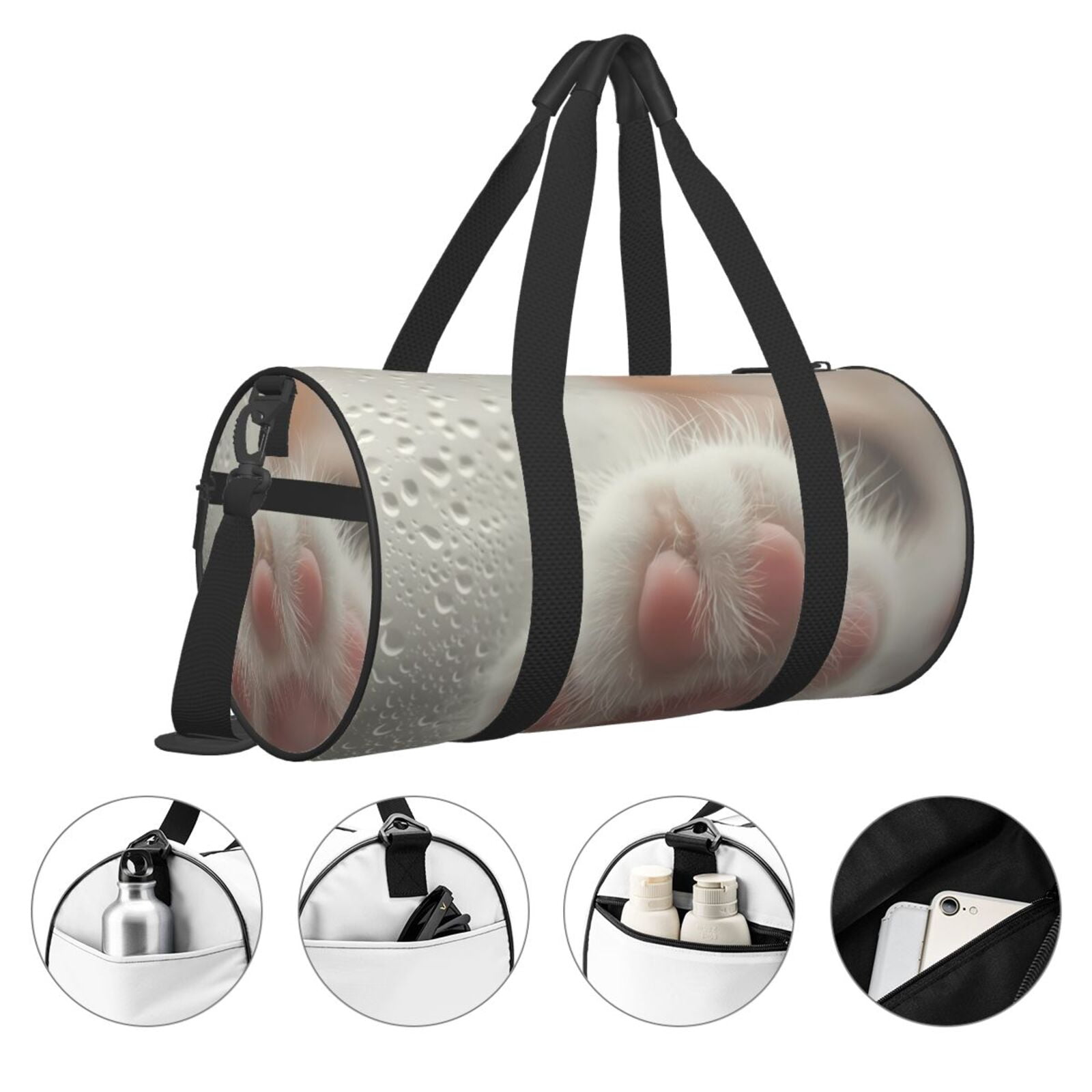 Vsdgher Raindrop Kitten Paw 45L Foldable Duffel Bag, Sports Gym Bag,Overnight Bag, Portable Weekender Bag for Airplanes