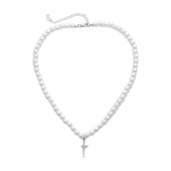 2x Colres con colgante de , tema cruzado, moda, , o, cadena con bnca navideñas, Valentín, Hugo Collares colgantes de perlas