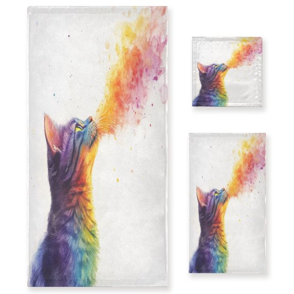 Three-Piece Towel Set Face Towel Towel Set Hand Towel Bath Towel Cotton Bath Towels Bath Towel Sets Hand Bath Towels Rainbow Beautiful Kitten