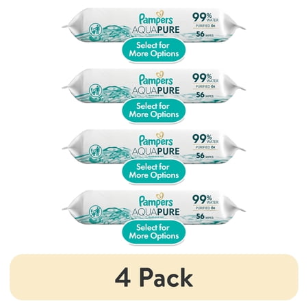 (4 pack) Pampers Aqua Pure Baby Wipes Unscented, 1-Pack, 56 Total Wipes (Select for More Options)