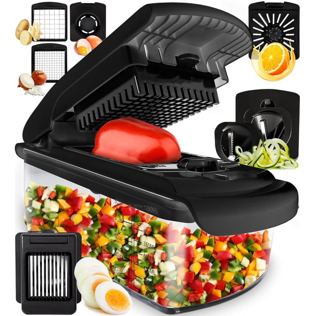 Picador de Verduras Fullstar Negro 8 en 1 con Espiralizador y Contenedor