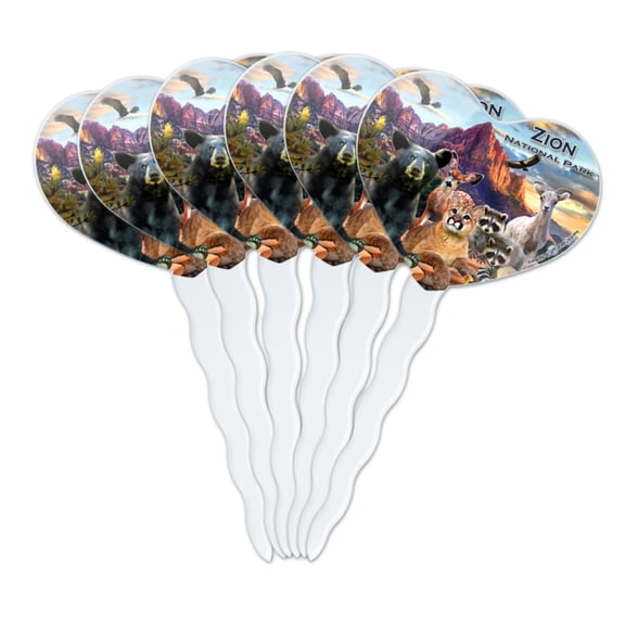 Zion National Park Utah UT Animals Cougar Bear Deer Raccoons Heart Love Cupcake Picks Toppers Decoration Set of 6