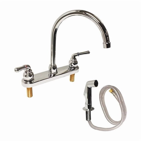 Manual Gooseneck Kitchen Faucet, 8" Mount, Chrome 3 Hole 77-6105