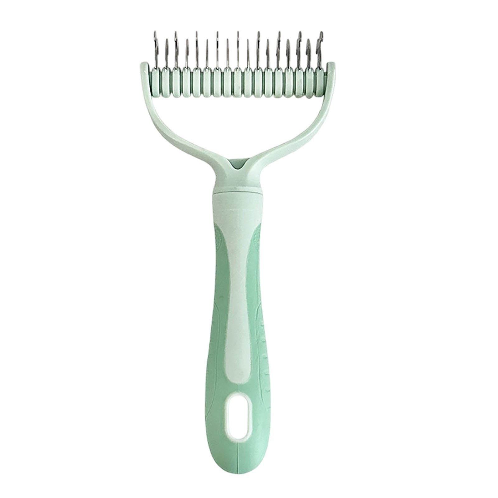 Double-Sided Dog Cat Grooming Brush Deshedding Rake and Dematting Comb Removes Tangles Knots Loose Fur Ergonomic Pet Grooming Tool for Long Hair Thick Coats
