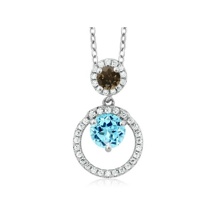 1.68 Ct Round Blue Apatite Brown Smoky Quartz 925 Sterling Silver Pendant