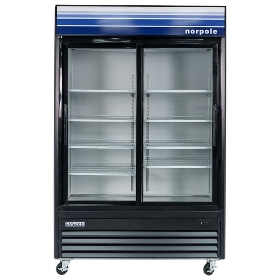 Norpole Commercial 45 cu. ft. 2-Sliding Glass Door Refrigerator in Black in Black