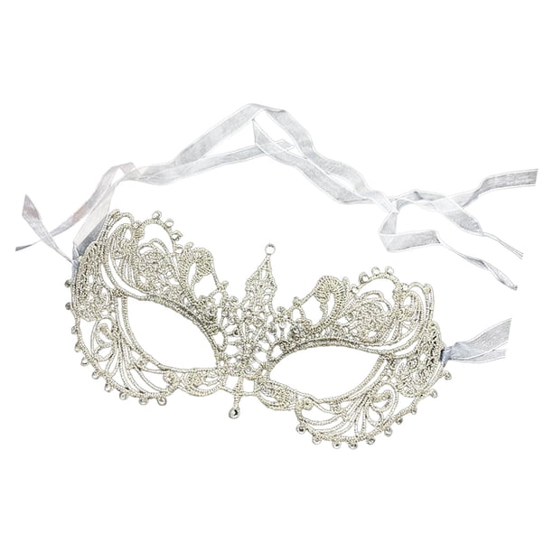 Máscara de encaje para mujer, máscara de media cara, elegante, suave y delicada, máscara de mascarada de encaje Correa de hilo de plata