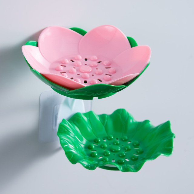Leodye 1PCS Flower Soap Rack Double layer Draining Soap Box Non drilling Wall mounted Storage Rack for Bathroom -6.69 × 5.12 × 5.12 inch