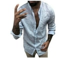 thumbnail image 4 of Odeerbi Mens Cotton Linen Shirt Long Sleeve Stand-Up Collar Blouse Casual Solid Button Shirt Black, 4 of 8
