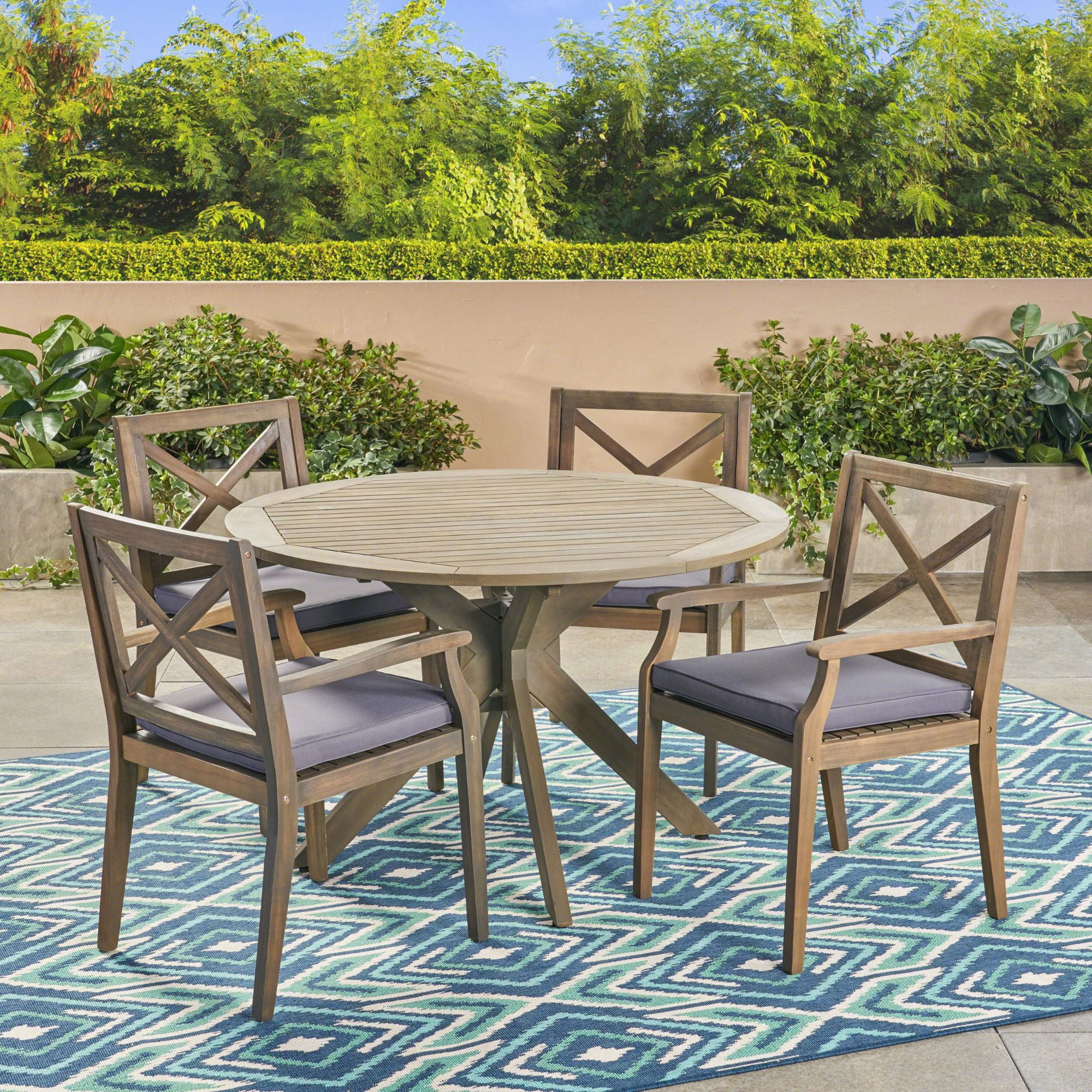 5-Piece Teak Brown Contemporary Outdoor Furniture Patio Dining Set - Gary Cushions
