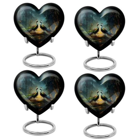 Peacock Morning Due Keepsake Urns For Human Ashes - Miniature Urns For Human Ashes - Mini Memorials Heart Shaped Cremation Urn - Funeral Urns For Women - Urn - Metal Urn - Adult Urn (Size -3inch,4pcs)