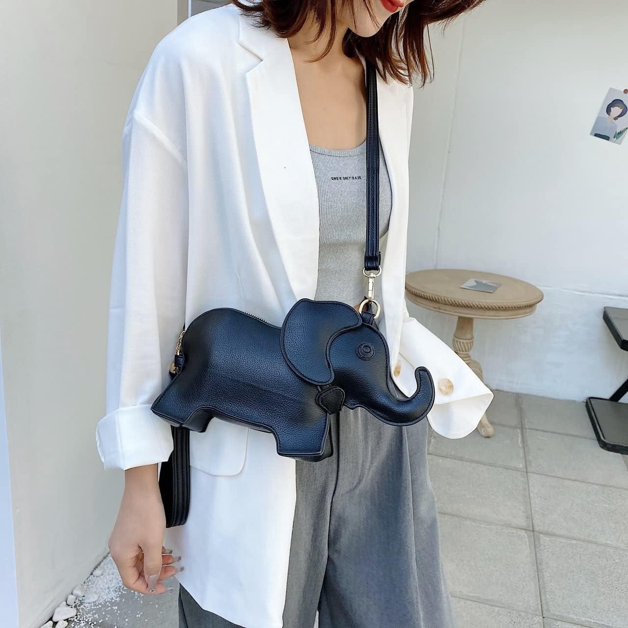 Elephant Shaped Crossbody Bag for Women Shoulder Handbag PU Leather Wristlet Clutch Purse