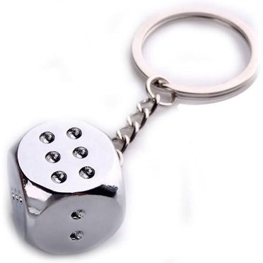 3d Dice Keyring In Silver With Jewellery Bag, 1,5cm, Silver