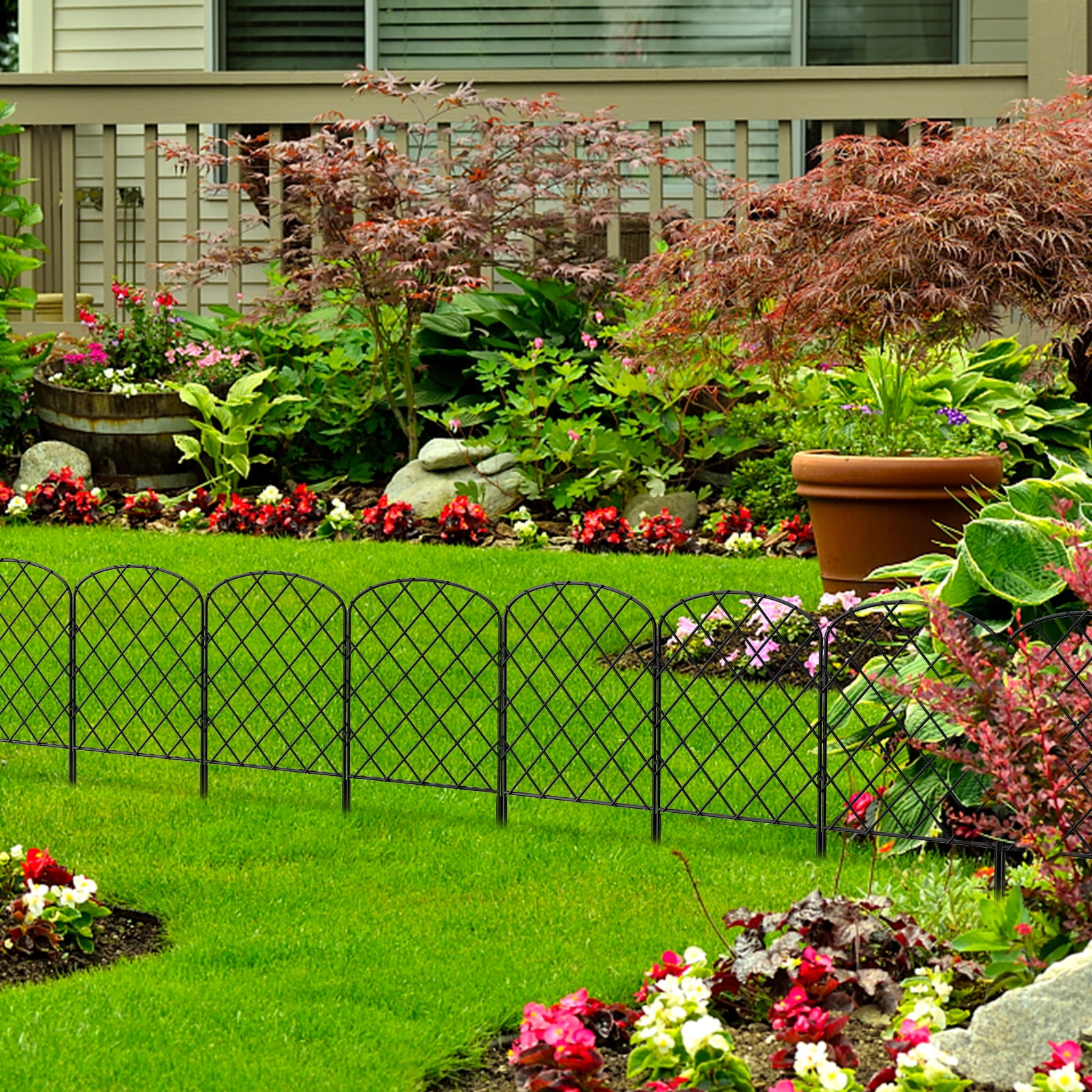 24" (H) x 20FT (L) Metal Decorative Garden Fence Outdoor Patio Barrier Diamond Lattice