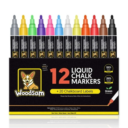 Download Erasable Liquid Chalk Markers by Woodsam - 12 Neon Colors Pen with 20 Chalkboard Labels ...