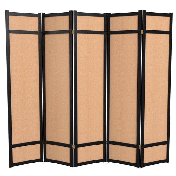 6 ft. Tall Jute Shoji Screen - 5 Panel - Black