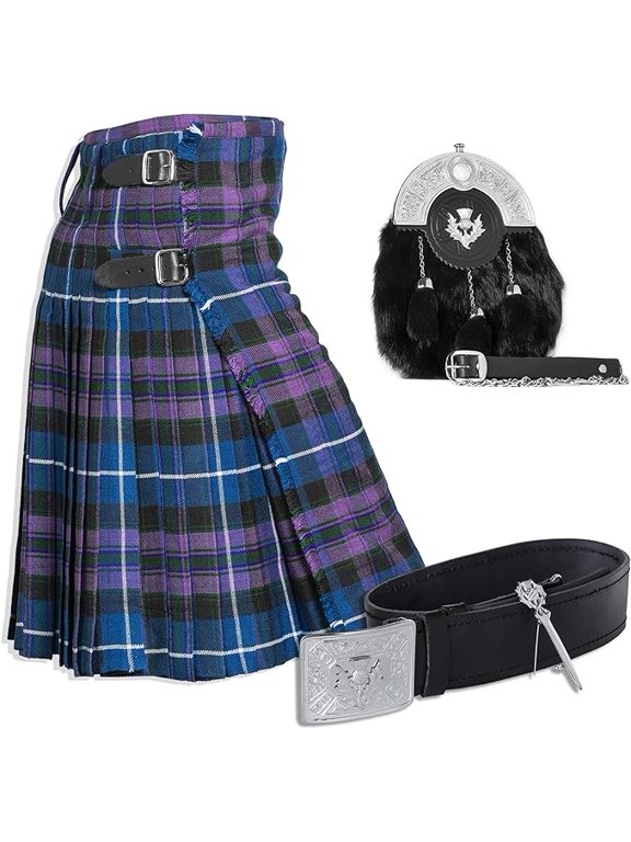 Tartan Kilt Set - 05 Pieces Kilt Accessories for Men, Scottish Outfit (Pride of Scotland, Belly Button Waist 42")