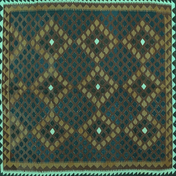 Ahgly Company Indoor Square Oriental Turquoise Blue Traditional Area Rugs, 6' Square