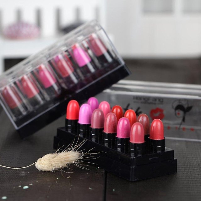12 Uds. De lápices labiales de maquillaje multicolor, cosmético de larga duración, tubo Circular para tinte de labios LingWen 9024715484604