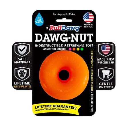 Ruff Dawg Dawg-Nut Medium 3.5” Orange – Heavy-Duty Solid Rubber Donut Dog Chew Toy for Dogs Under 40 lbs – Floats & Bounces – Made in USA