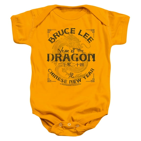 Bruce Lee Text Year of the Dragon Unisex Infant Snap Suit for Baby (6 Months) Gold