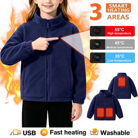 ATOGUTA Girls Heated Jacket Multiple Heating Zones Coat with 3 Heating Levels Winter Outdoor