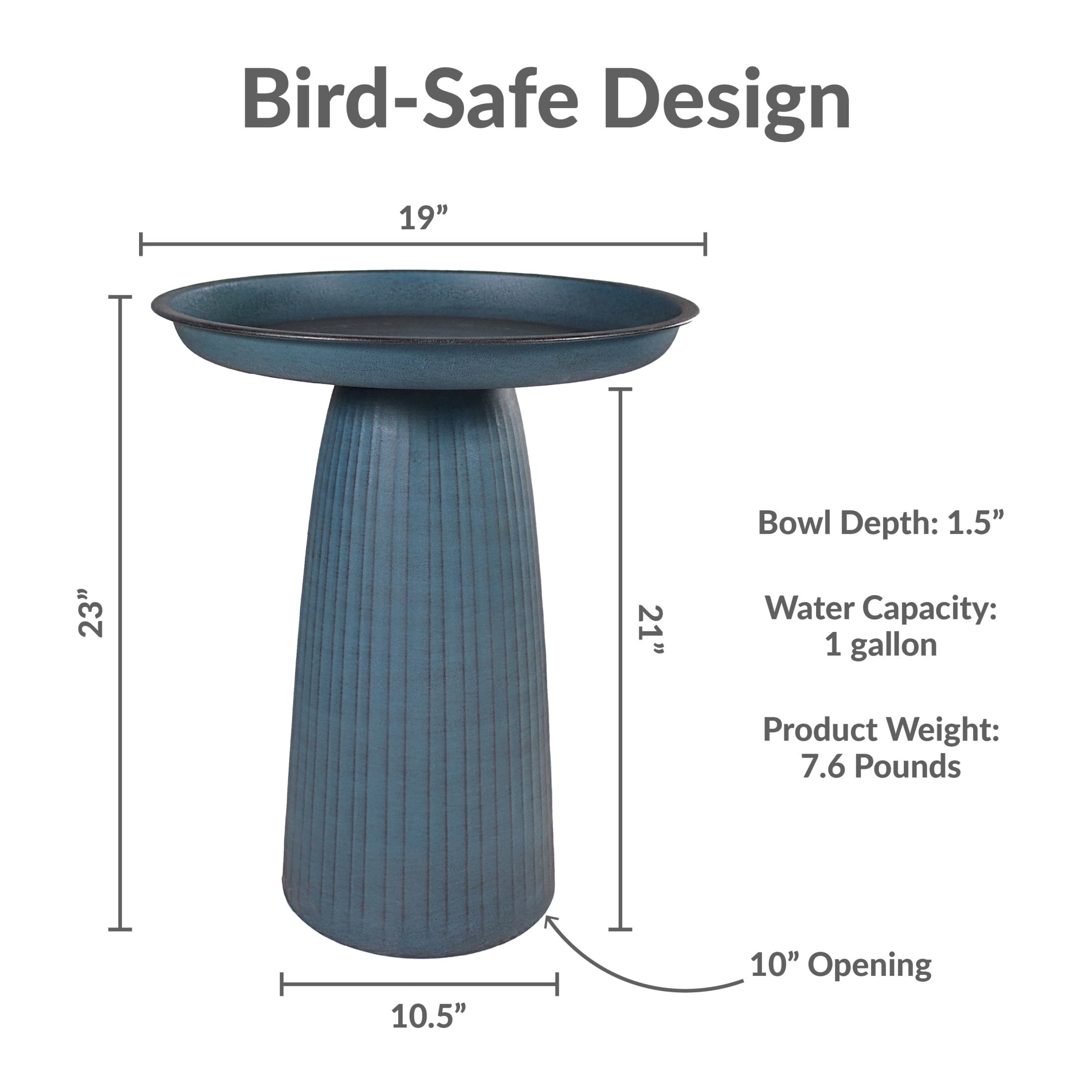 Sunnydaze Gleeful Garden Freestanding Metal Outdoor Bird Bath, UV-Resistant Matte Blue