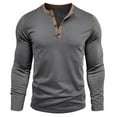 thumbnail image 5 of JUSLIO Color Block Mens Shirts Button-Up Cotton Tops Fashion Long sleeve Round Neck Tops Dark Gray 3XL, 5 of 9