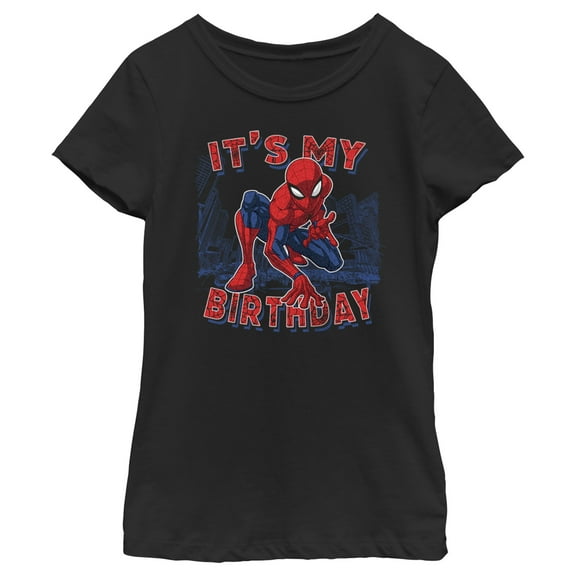Girl's Marvel It's My Spider-Birthday  Graphic Tee Black Medium
