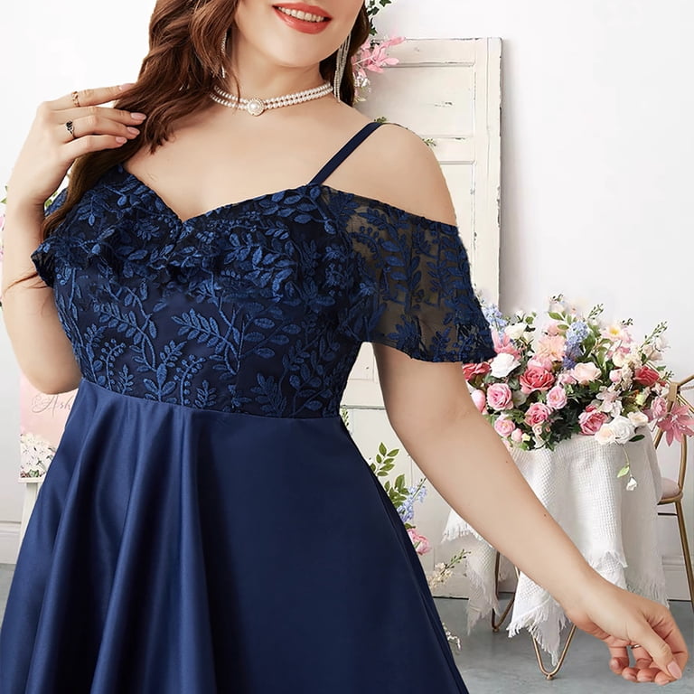 JGGSPWM Women's Plus Size High Low Empire Waist Spaghetti Strap Chiffon Cocktail  Dress Evening Gown Navy L - Walmart.com