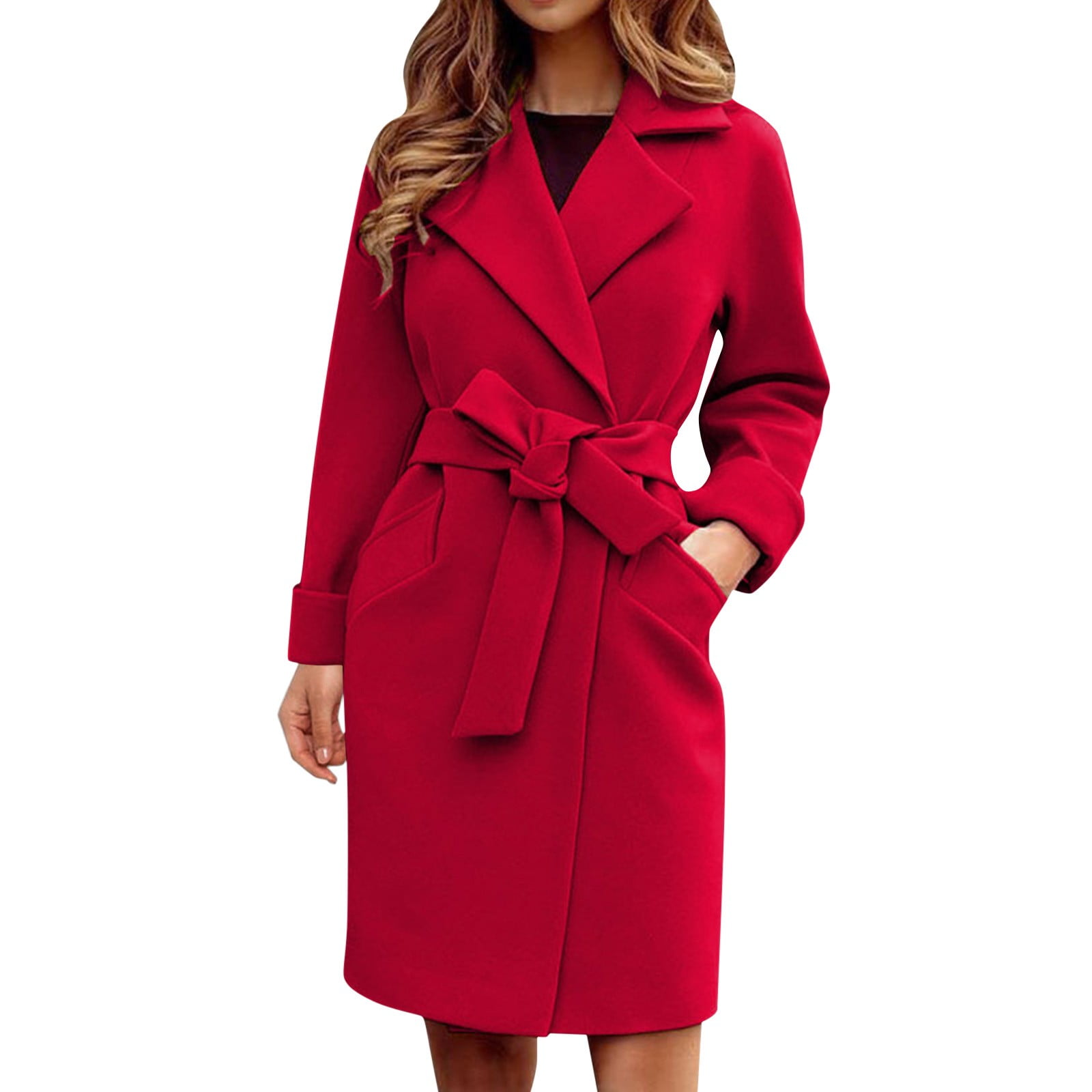 CAICJ98 Womens Tops Women's Winter Outerwear Overcoat Peter Pan Collar  Mid-Thigh A-Line Single Pea Coat Red,S