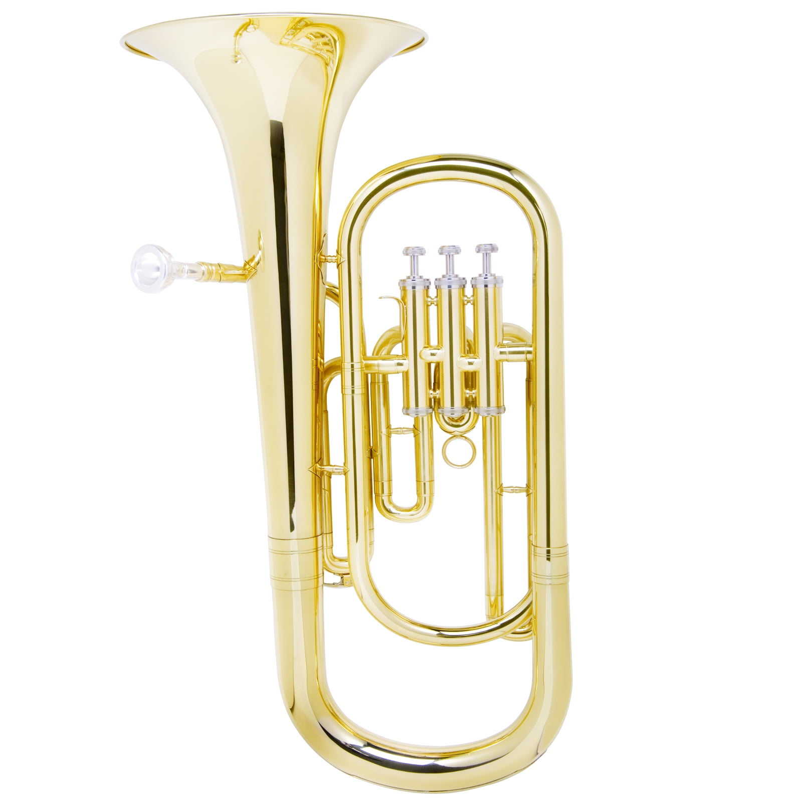 Mendini MBR-20 Bb Baritone with Stainless Steel Pistons, Tuner and Deluxe  Case, Gold