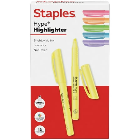 Staples Hype Stick Highlighter Chisel Tip Assorted 12/Pack (ST62944)
