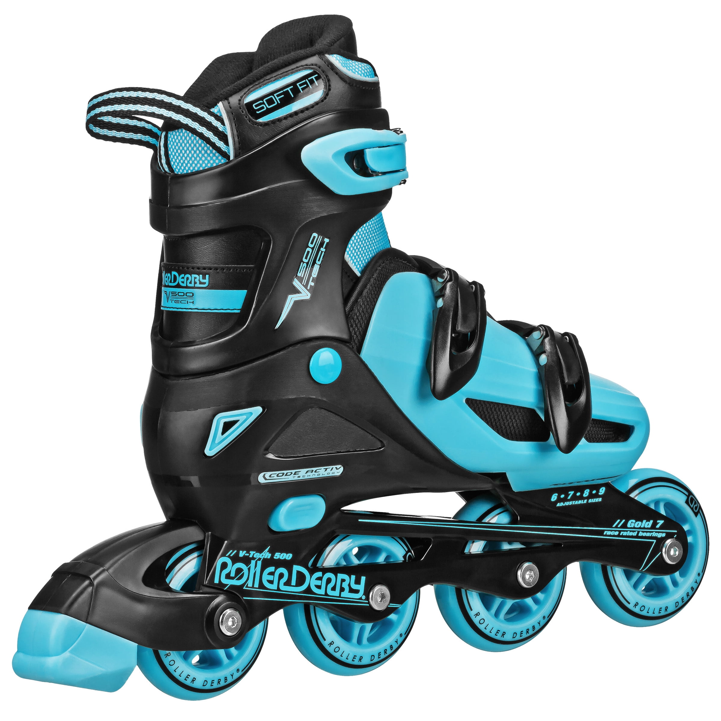 Roller Derby V-Tech 500 Men's Inline Skate with Adjustable Sizing, Black/Blue