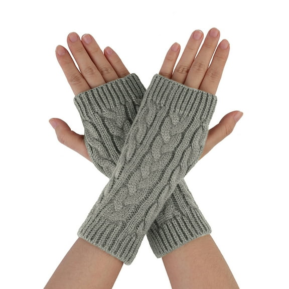 INSPIRE CHIC Unisex Stretchy Elastic Thumbhole Knitted Fingerless Gloves Light Gray One Size